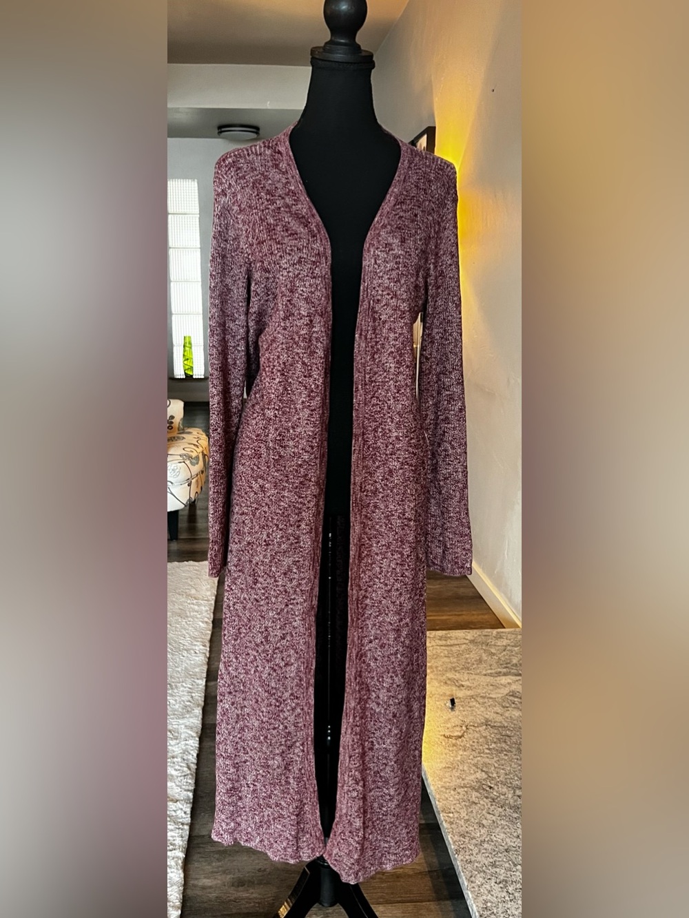 Burgundy & white duster cardigan